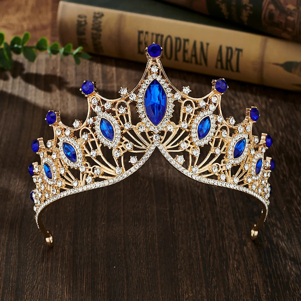 Elegant Lady Crown Alloy Plating Inlay Artificial Gemstones Crown