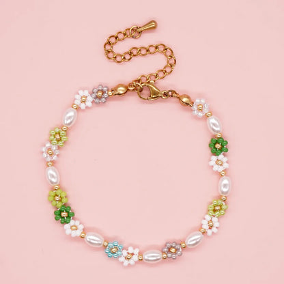 Elegant Lady Daisy Imitation Pearl Glass Women's Bracelets