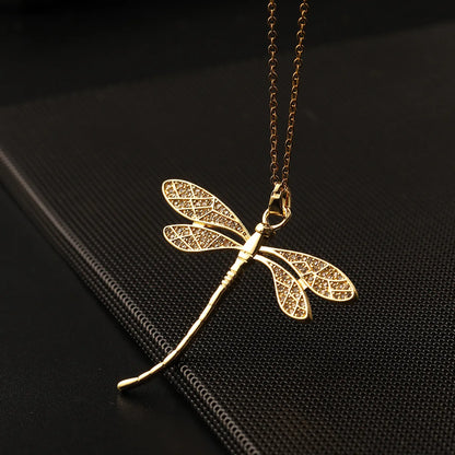 Elegant Lady Dragonfly Copper Pendant Necklace