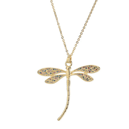 Elegant Lady Dragonfly Copper Pendant Necklace