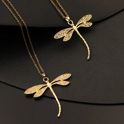 Elegant Lady Dragonfly Copper Pendant Necklace