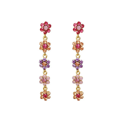 Elegant Lady Flower Alloy Inlay Artificial Gemstones Women'S Drop Earrings