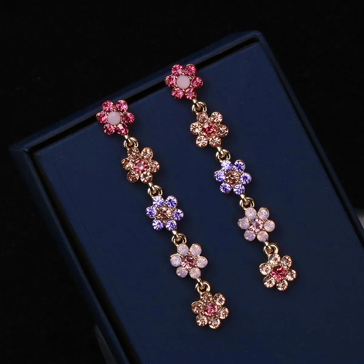 Elegant Lady Flower Alloy Inlay Artificial Gemstones Women'S Drop Earrings