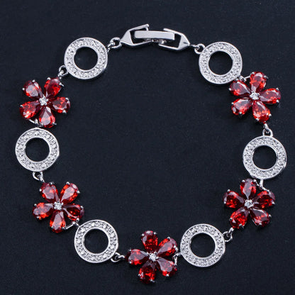 Elegant Lady Flower Copper Plating Inlay Zircon White Gold Plated Rhodium Plated Bracelets