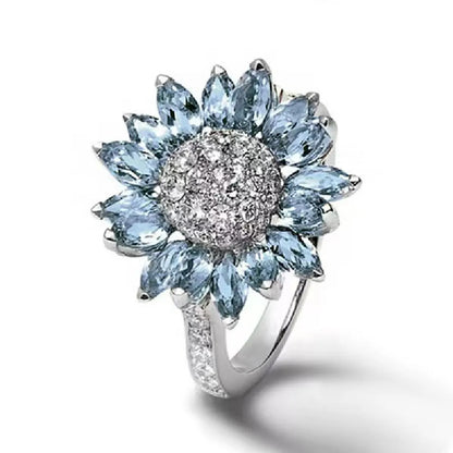 Elegant Lady Flower Alloy Plating Inlay Rhinestones White Gold Plated Women'S Rings