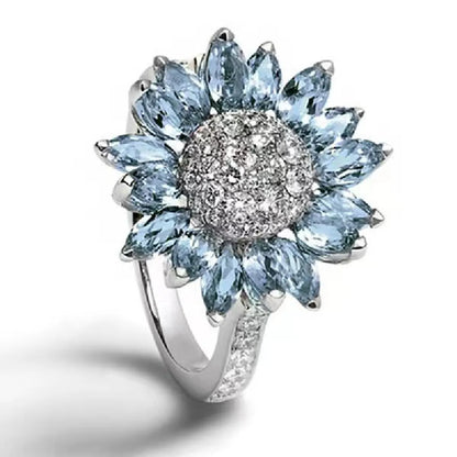 Elegant Lady Flower Alloy Plating Inlay Rhinestones White Gold Plated Women'S Rings