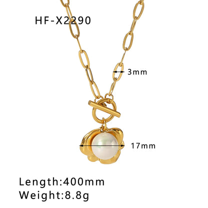 Stainless Steel 18K Gold Plated Elegant Lady French Style Plating Inlay Angel Wings Devil'S Eye Artificial Pearls Zircon Pendant Necklace