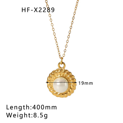 Stainless Steel 18K Gold Plated Elegant Lady French Style Plating Inlay Angel Wings Devil'S Eye Artificial Pearls Zircon Pendant Necklace