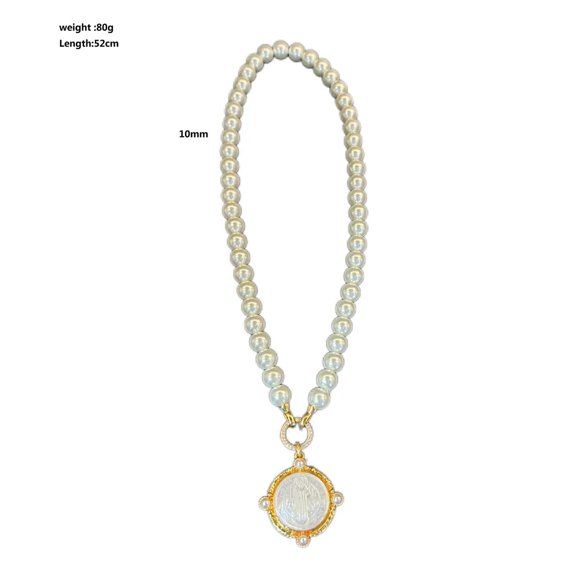 Elegant Lady French Style Round 24K Gold Plated Shell Artificial Pearl Alloy Brass Wholesale Pendant Necklace