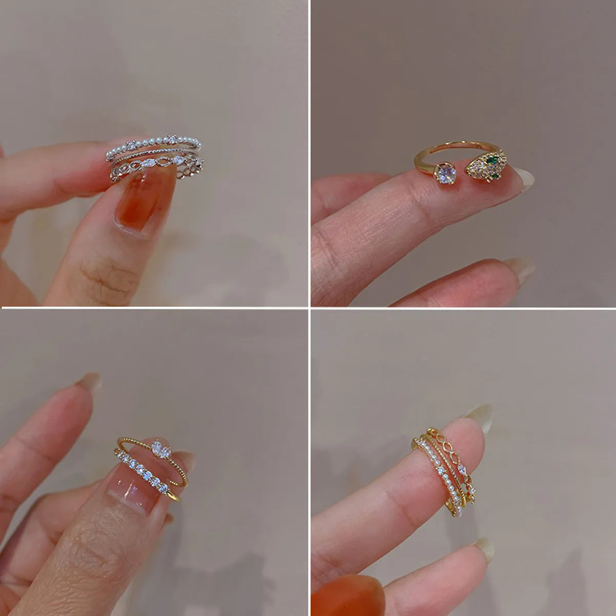 Elegant Lady Geometric Copper Inlay Zircon Open Rings