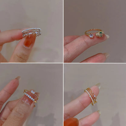 Elegant Lady Geometric Copper Inlay Zircon Open Rings