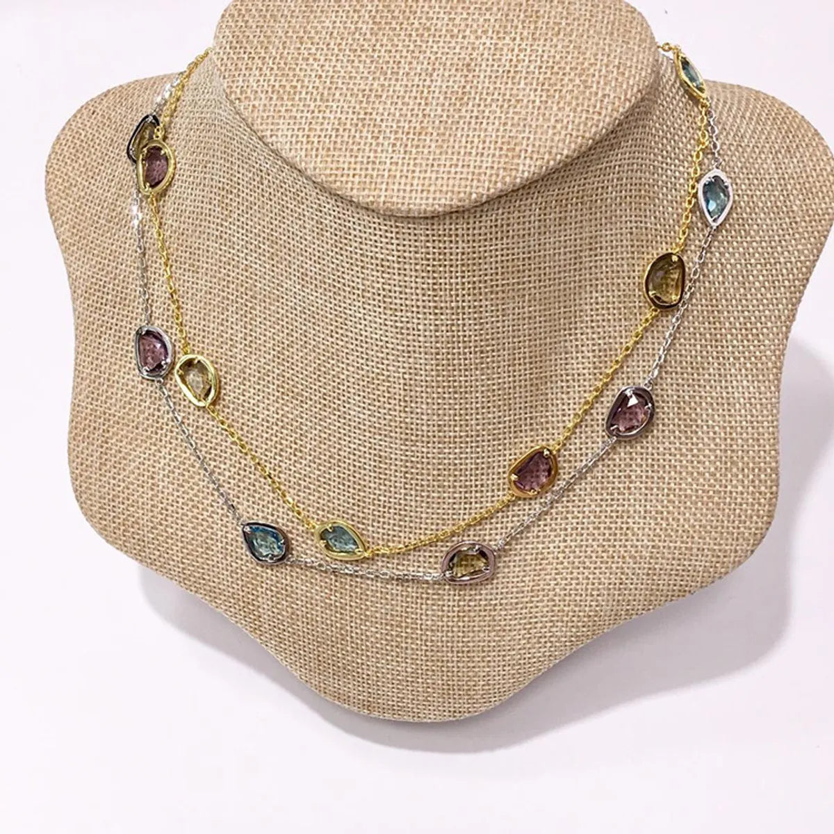 Elegant Lady Geometric Copper Plating Inlay Artificial Crystal Necklace