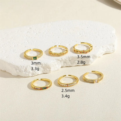 Elegant Lady Geometric Copper Plating Inlay Zircon 14k Gold Plated Open Rings