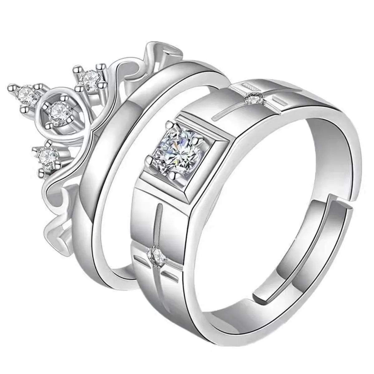 Elegant Lady Geometric Crown Alloy Plating Inlay Zircon Women's Open Rings