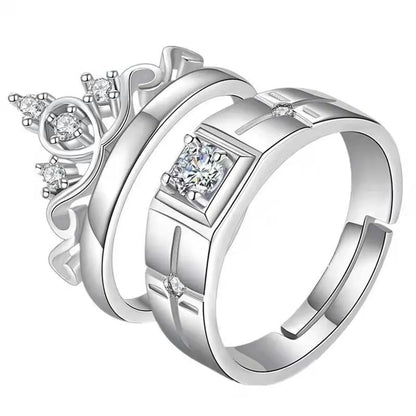 Elegant Lady Geometric Crown Alloy Plating Inlay Zircon Women's Open Rings