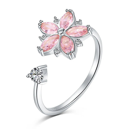 Elegant Lady Geometric Flower Butterfly Sterling Silver Plating Inlay Zircon Rings