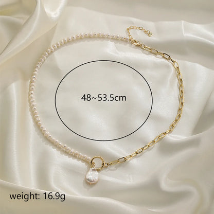 Elegant Lady Geometric Freshwater Pearl Copper Plating 18k Gold Plated Necklace