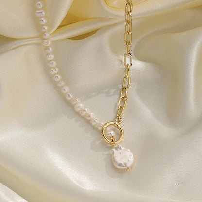 Elegant Lady Geometric Freshwater Pearl Copper Plating 18k Gold Plated Necklace