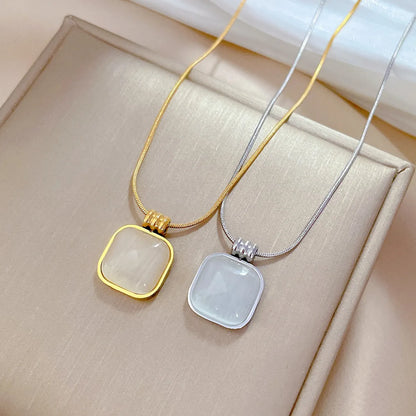 Elegant Lady Geometric Square Titanium Steel Plating Inlay Opal Pendant Necklace