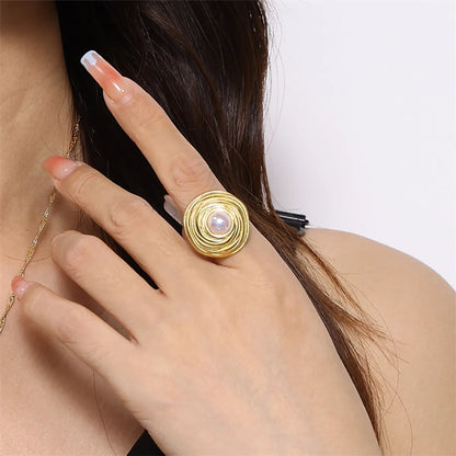 Wholesale Jewelry Elegant Lady Geometric 304 Stainless Steel Pearl 18K Gold Plated Plating Inlay Rings Earrings Necklace