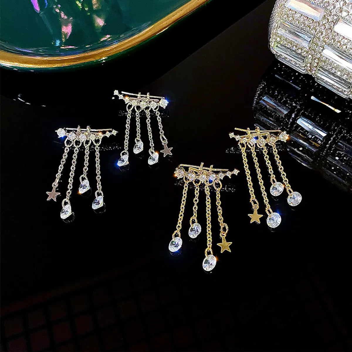 Elegant Lady Geometric Star Alloy Inlay Zircon Women's Drop Earrings