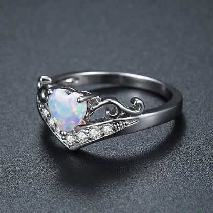 Elegant Lady Heart Shape Alloy Inlay Artificial Gemstones Silver Plated Women'S Rings