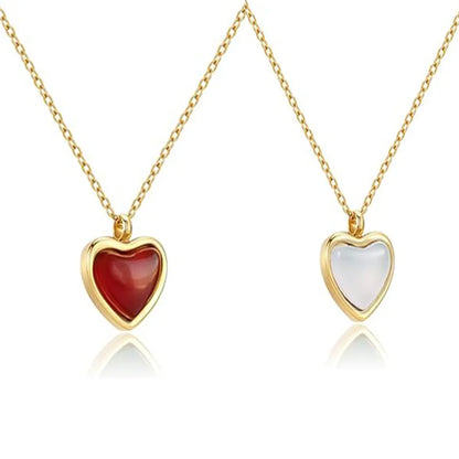 Elegant Lady Heart Shape Stainless Steel Plating Inlay Agate 18k Gold Plated Pendant Necklace