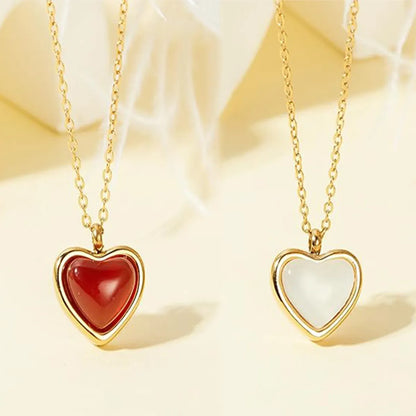 Elegant Lady Heart Shape Stainless Steel Plating Inlay Agate 18k Gold Plated Pendant Necklace