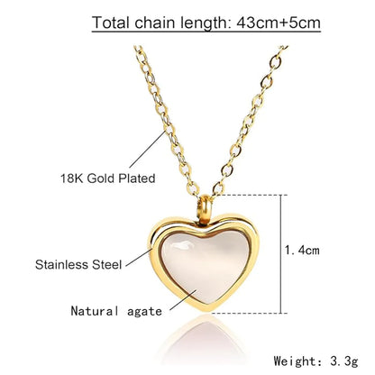 Elegant Lady Heart Shape Stainless Steel Plating Inlay Agate 18k Gold Plated Pendant Necklace