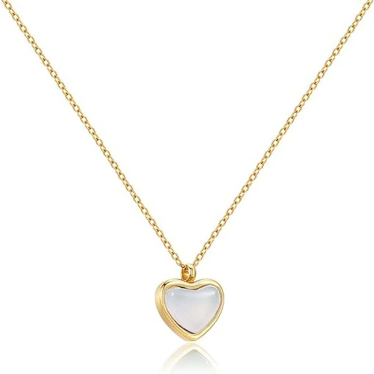 Elegant Lady Heart Shape Stainless Steel Plating Inlay Agate 18k Gold Plated Pendant Necklace