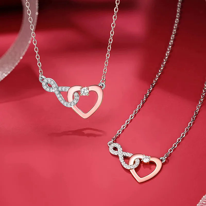 Elegant Lady Heart Shape Sterling Silver Plating Inlay Zircon Pendant Necklace