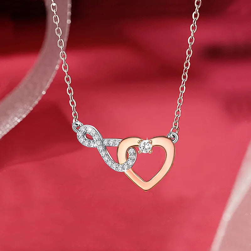 Elegant Lady Heart Shape Sterling Silver Plating Inlay Zircon Pendant Necklace