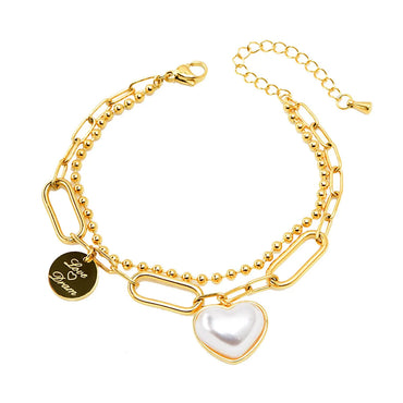 Elegant Lady Heart Shape Titanium Steel Plating Inlay Pearl 18k Gold Plated Bracelets