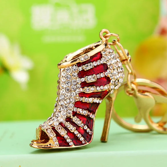 Elegant Lady High Heel Metal Inlay Rhinestones Women'S Bag Pendant Keychain