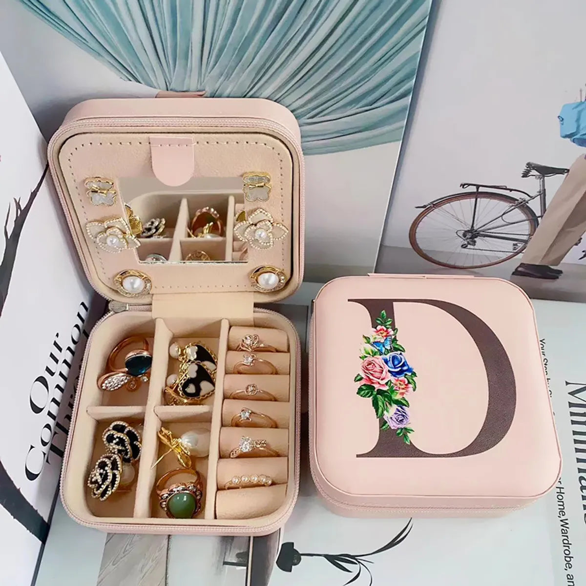 Elegant Lady Letter Flower Pu Leather Jewelry Boxes