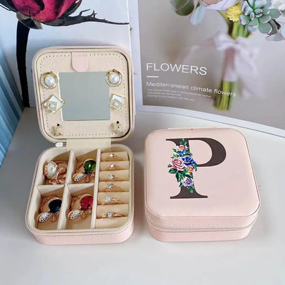 Elegant Lady Letter Flower Pu Leather Jewelry Boxes