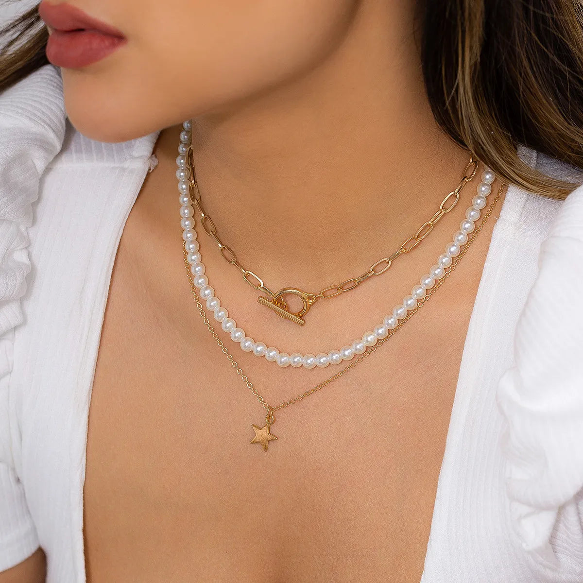 Elegant Lady Letter Heart Shape Imitation Pearl Alloy Plating Women's Layered Necklaces