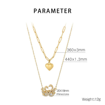 Elegant Lady Letter Heart Shape Stainless Steel Inlay Zircon Layered Necklaces