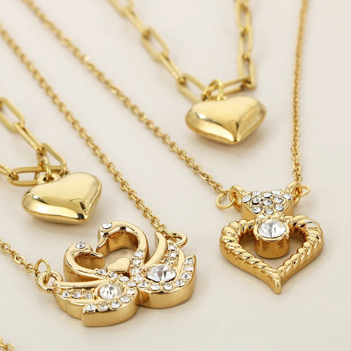 Elegant Lady Letter Heart Shape Stainless Steel Inlay Zircon Layered Necklaces