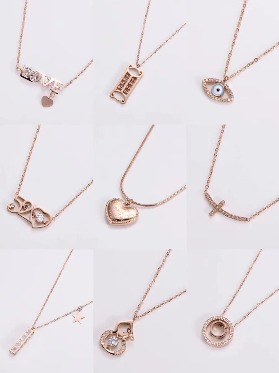 Elegant Lady Letter Star Heart Shape Stainless Steel Plating Inlay Zircon 18k Gold Plated Rose Gold Plated Pendant Necklace