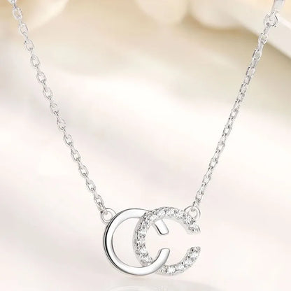 Elegant Lady Letter Sterling Silver Inlay Zircon Pendant Necklace