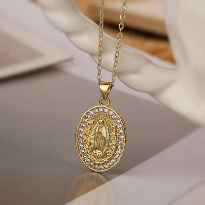 Elegant Lady Oval Copper Plating Inlay Zircon 18k Gold Plated Pendant Necklace