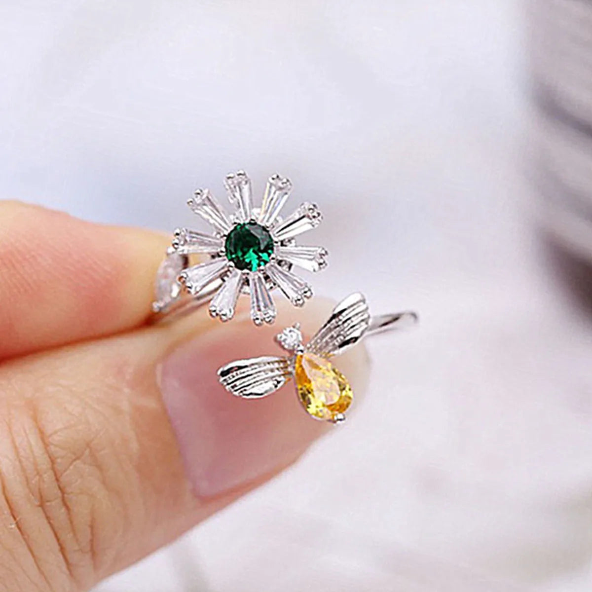 Elegant Lady Simple Style Flower Copper Zircon Open Rings In Bulk