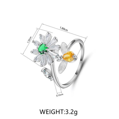 Elegant Lady Simple Style Flower Copper Zircon Open Rings In Bulk