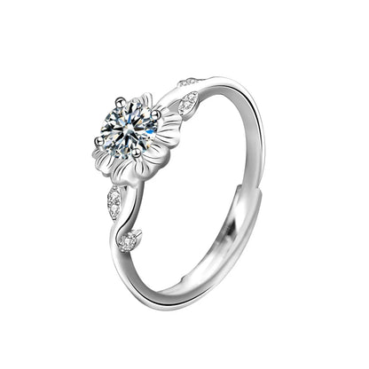 Elegant Lady Simple Style Flower Sterling Silver Gra Plating Inlay Moissanite Open Ring