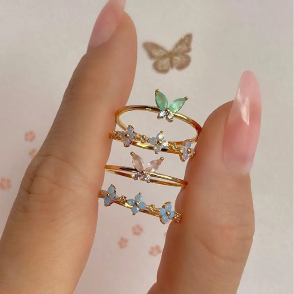 Elegant Lady Simple Style Geometric Copper Plating Inlay Zircon Rings