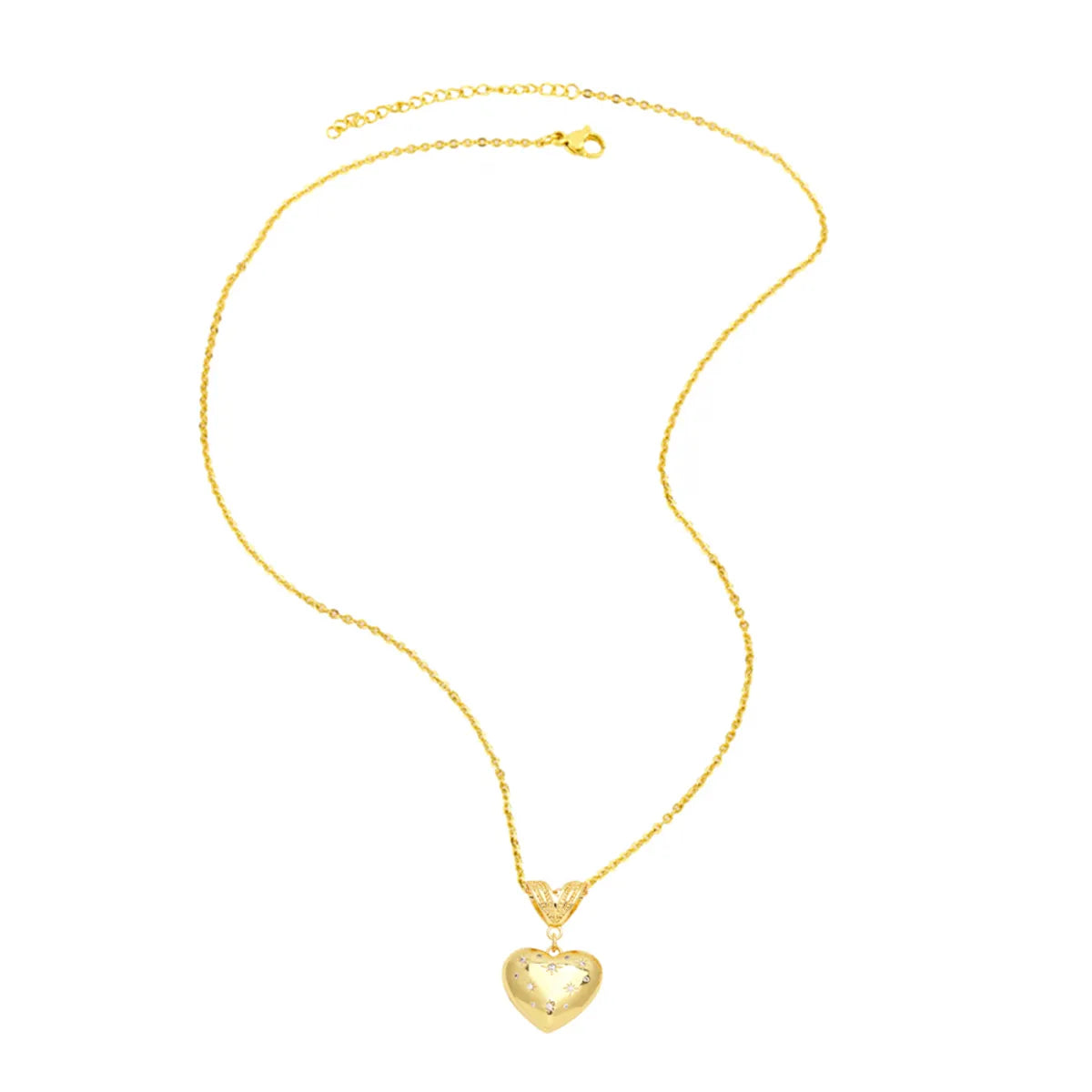 Elegant Lady Simple Style Heart Shape Copper 18k Gold Plated Beads Zircon Pendant Necklace In Bulk