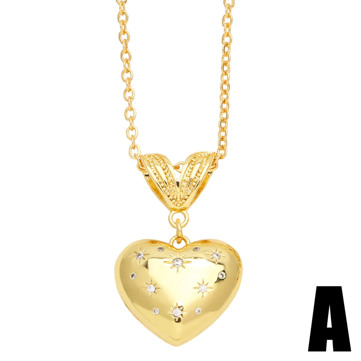 Elegant Lady Simple Style Heart Shape Copper 18k Gold Plated Beads Zircon Pendant Necklace In Bulk