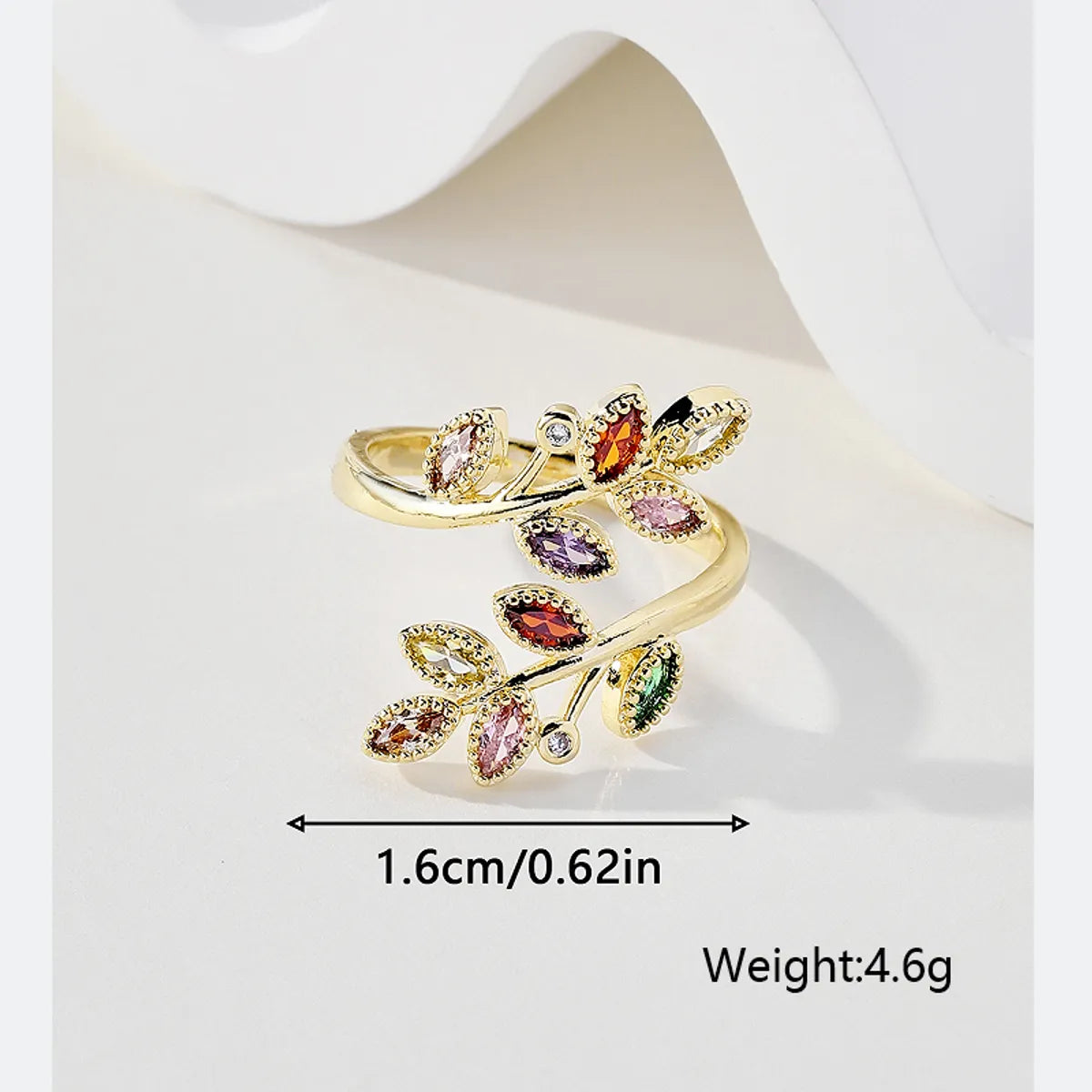 Elegant Lady Simple Style Leaves Copper 18k Gold Plated Zircon Rings In Bulk