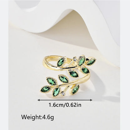 Elegant Lady Simple Style Leaves Copper 18k Gold Plated Zircon Rings In Bulk